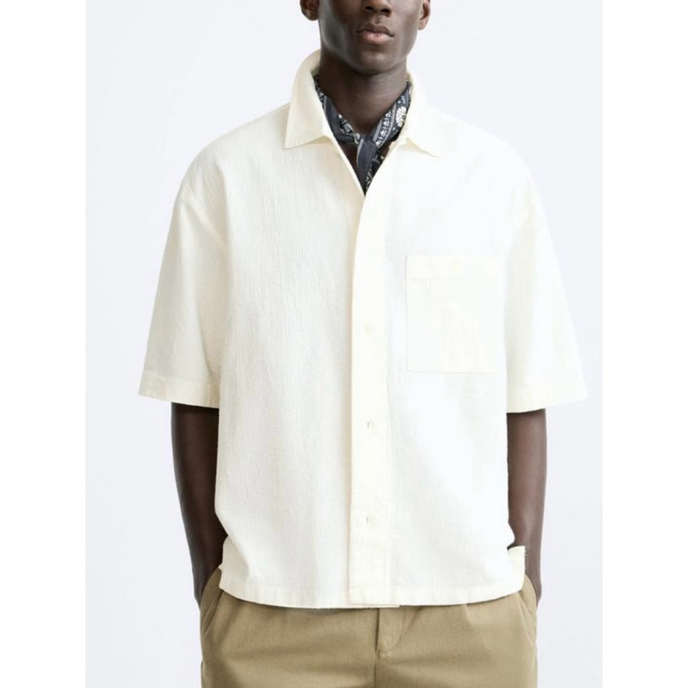 Men's Zara White Linen Button Down Shirt M